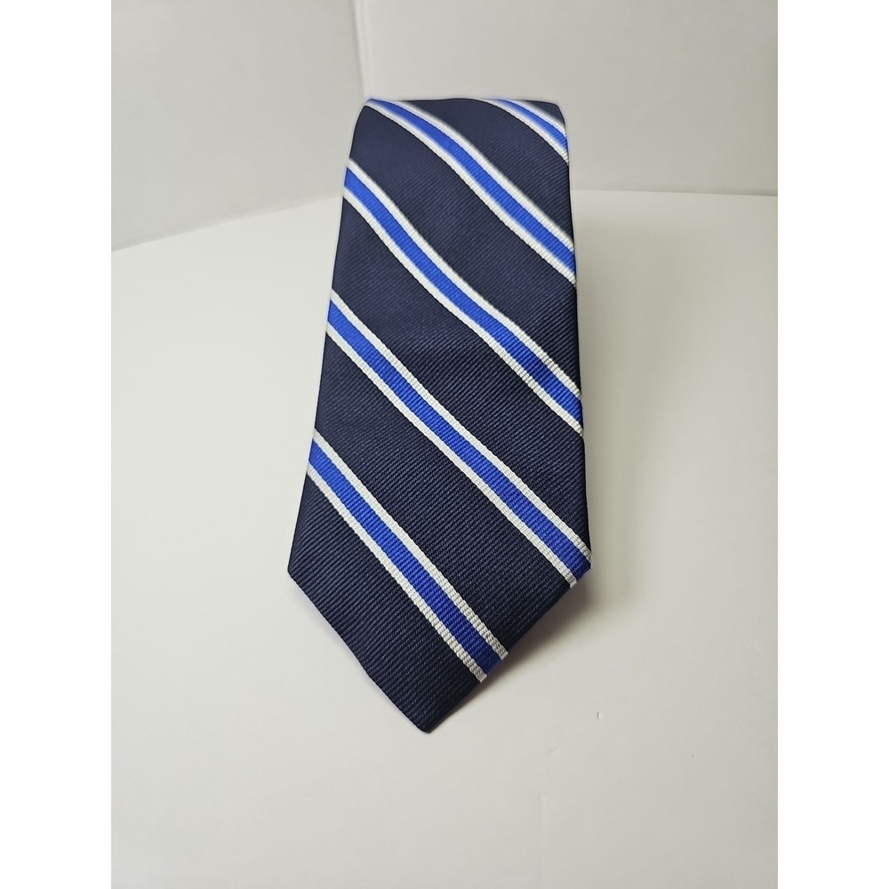 J Crew Tie Repp Navy Blue‎ Stripe 100% Silk Necktie